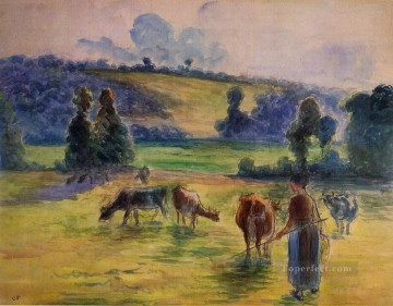 Camille Pissarro Painting - estudio para pastor de vacas en eragny 1884 Camille Pissarro